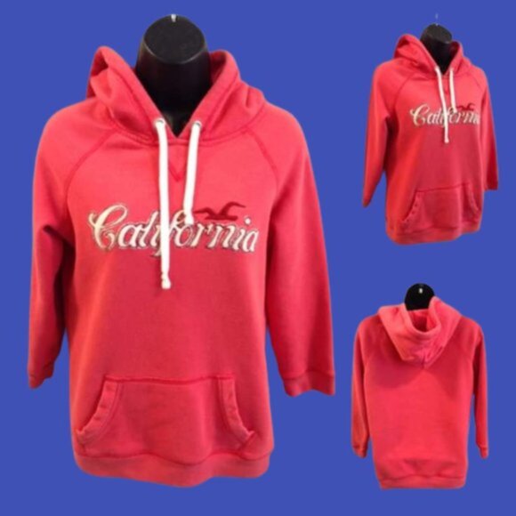 HOLLISTER California Logo Pink Hoodie, Hooded Sweatshirt Size Medium - Picture 2 of 2